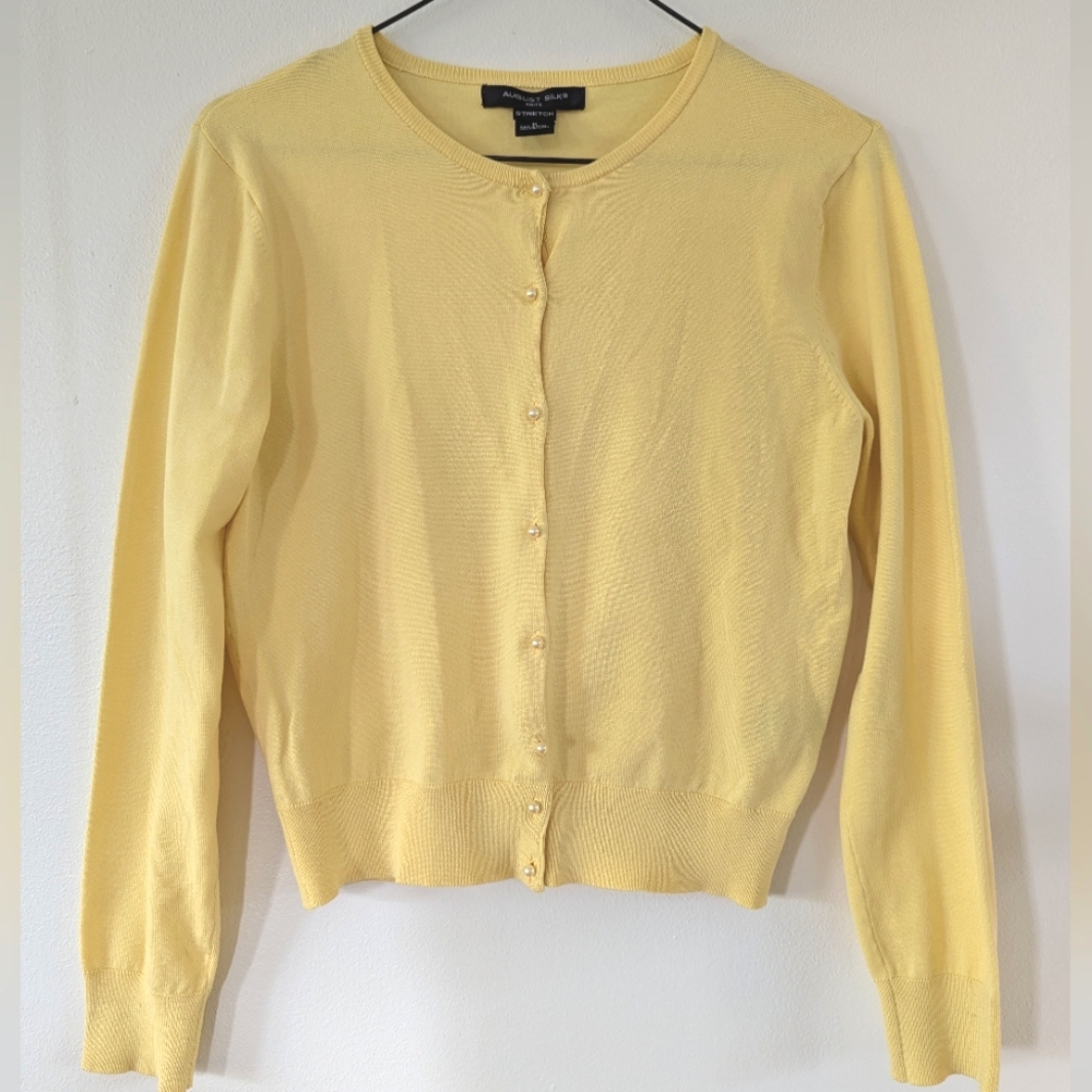 August Silk Butter Yellow Silk Blend Cardigan Size Medium